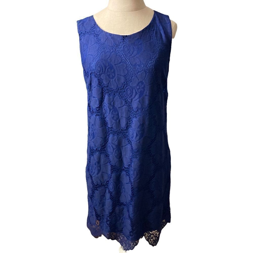 Buttons Blue Lace Overlay Dress / SZ: S